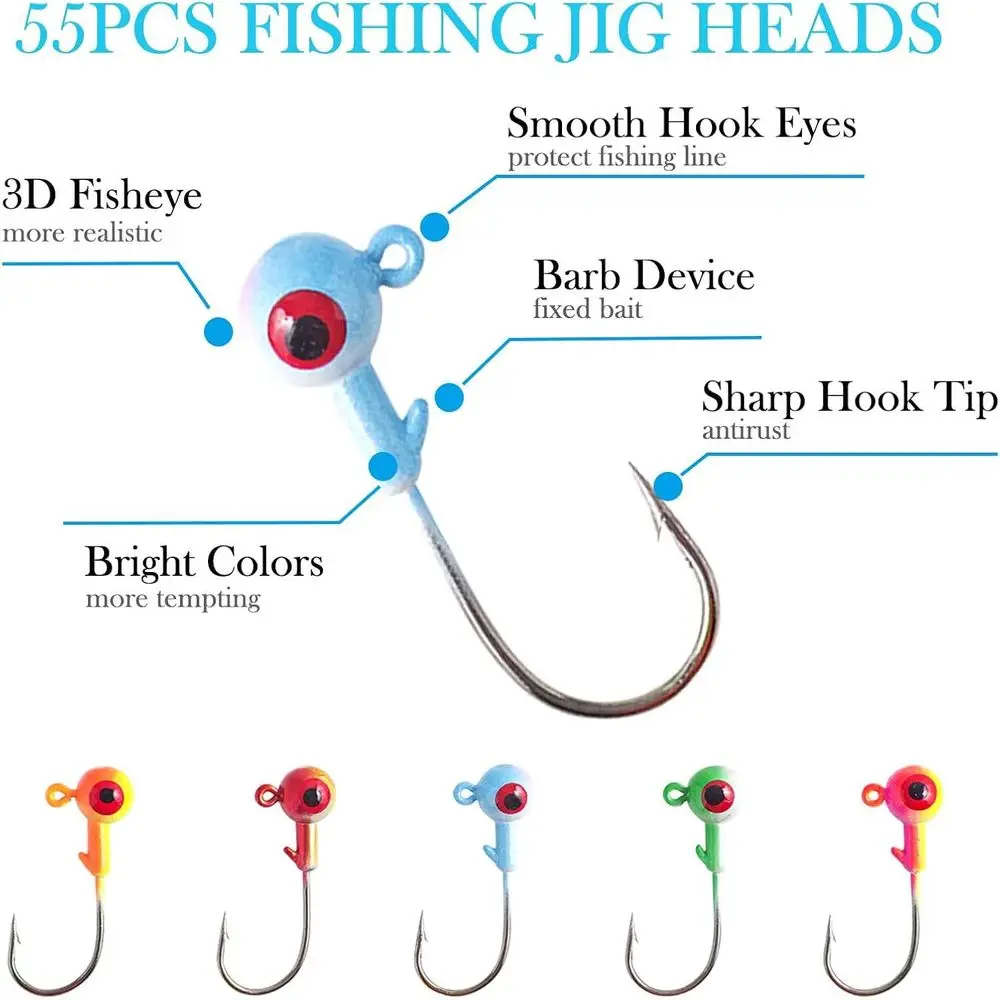 Kit da pesca Crappie da 135 pezzi: teste e ganci per esche morbide: ideale per trota, spigola, walleye, bluegill, pesce persico e pesce gatto