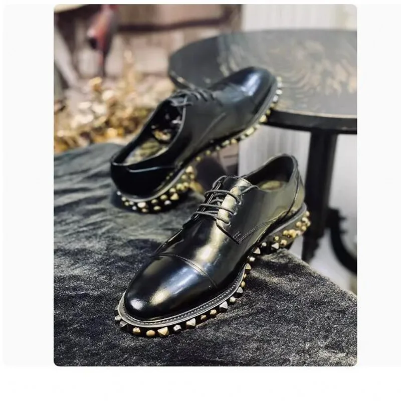 New Rivets Shoes Handmade Genuine Leather Formal Business Shoe Fashion Lace up Mens Wedding Dress Shoes Big Size 38-45