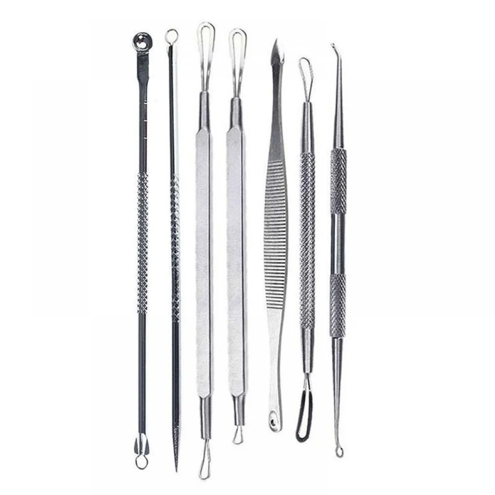 Kit de herramientas de eliminación de espinillas, Extractor de comedones de acero inoxidable para espinillas, imperfecciones, acné, herramientas de limpieza Facial, 7 Uds.