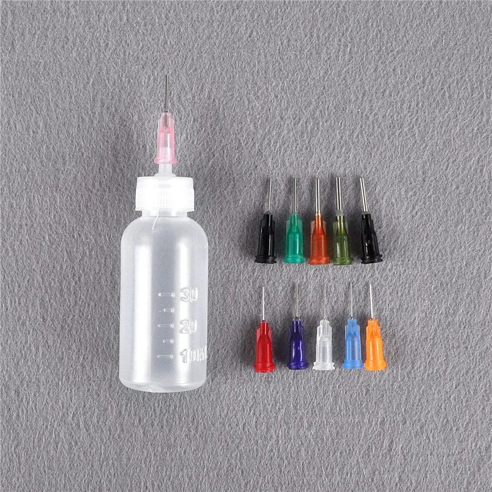 30ml Transparent Polyethylene Needle Dispenser Dispensing Bottle For Rosin Solder Flux Paste + 11 Needles Tools