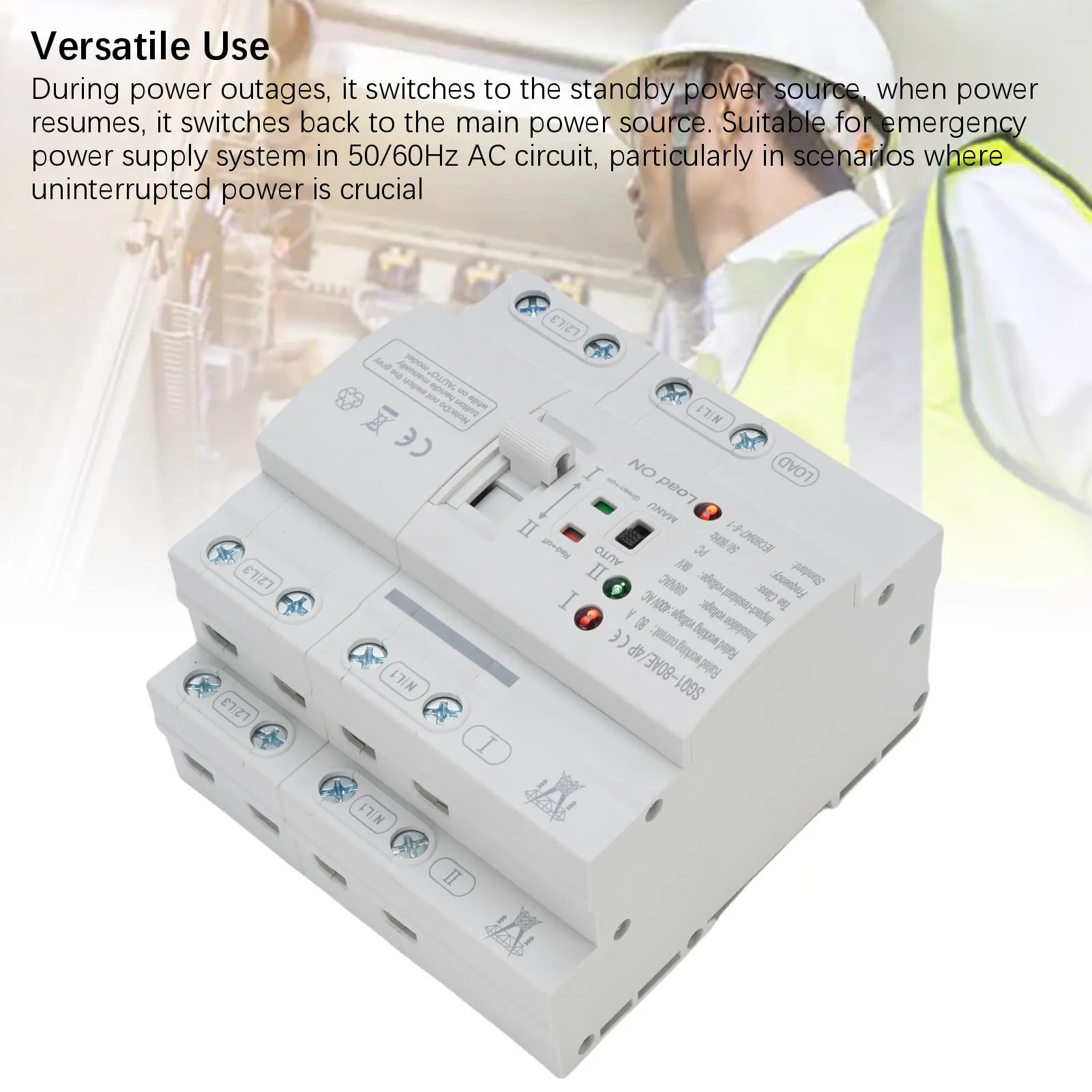 4P Automatic Transfer  Safe and Insulated 400V 80A Double Power Conversion  Silver Contacts for 50/60Hz AC System