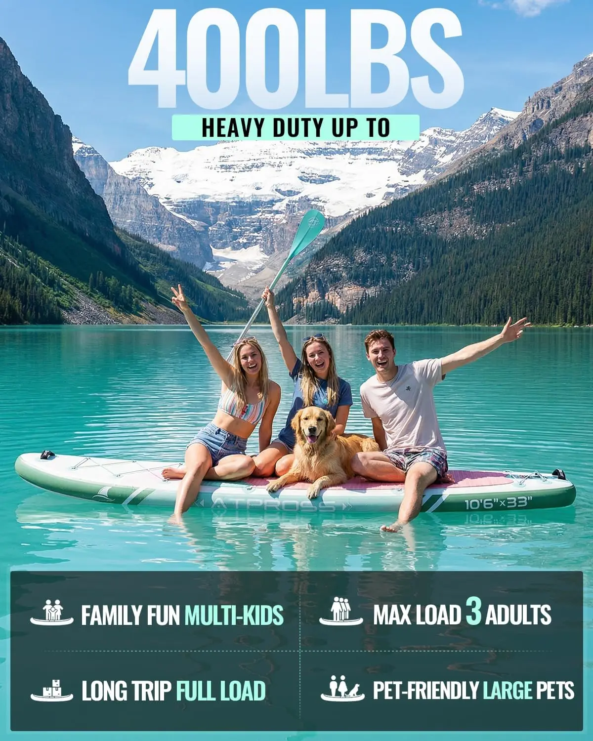 10'6''x33''Inflatable Stand Up Paddle Board, 400lbs Extra Wide Stand Up Paddleboard with Kayak Seat, Anti-Slip EVA Deck