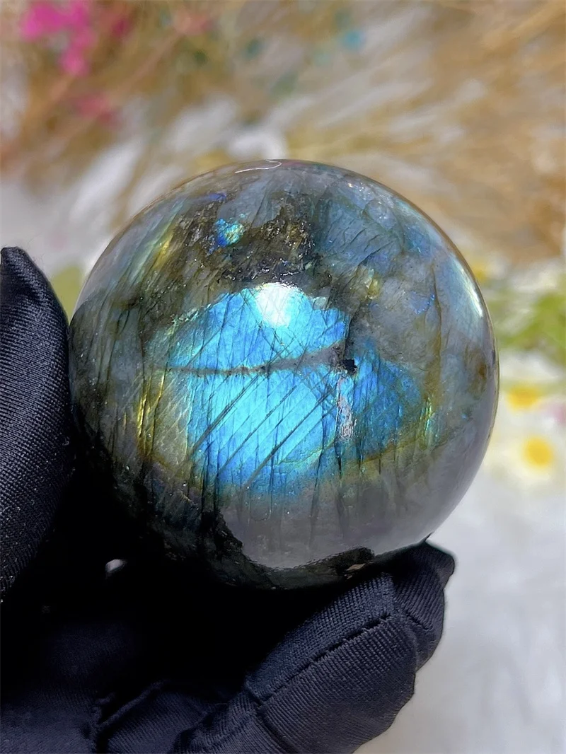 Natura Crystal Blue Labradorite SPhere With Rain Bow Free Form  Carving Reiki Healing Stone Home Decoration Exquisite Gift