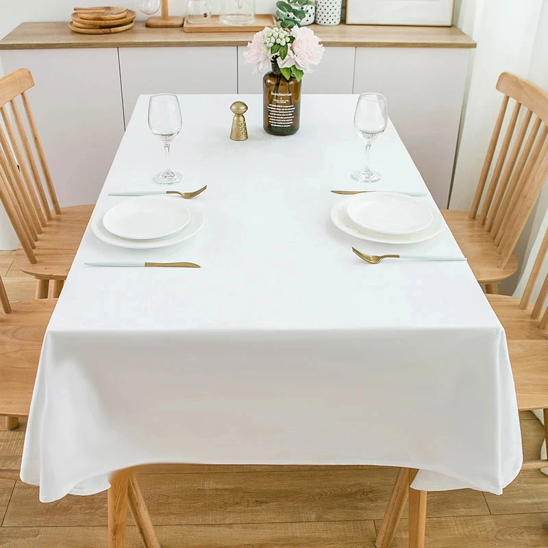 VIKAMA Simple Solid Color White Table Cover Smooth Surface Waterproof Tablecloth For Daily Dinner Event Decor