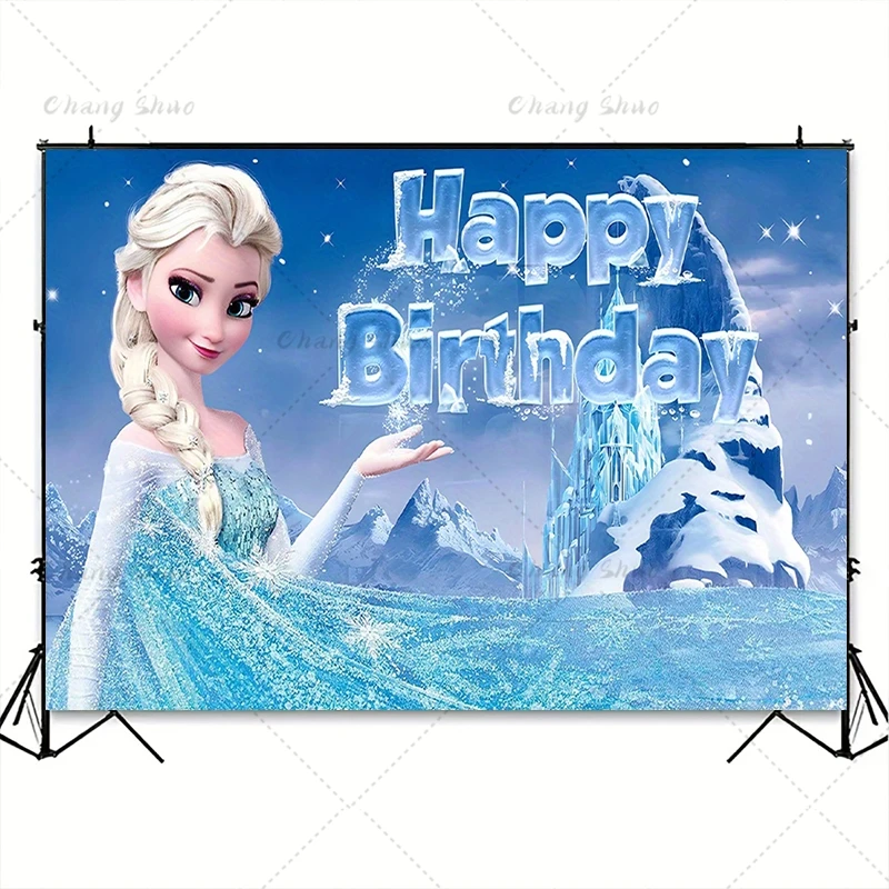 Disney Frozen Elsa Princess Backdrop Girls Birthday Party Decoration Photography Background Baby Shower Ice Snow Castle Banner