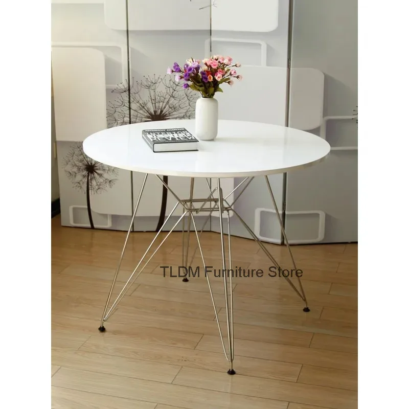 Modern Minimalist Round Dining Table - Stainless Steel Geometric Cross Legs with Non-Slip Pads - Kitchen Living Room Home Decor