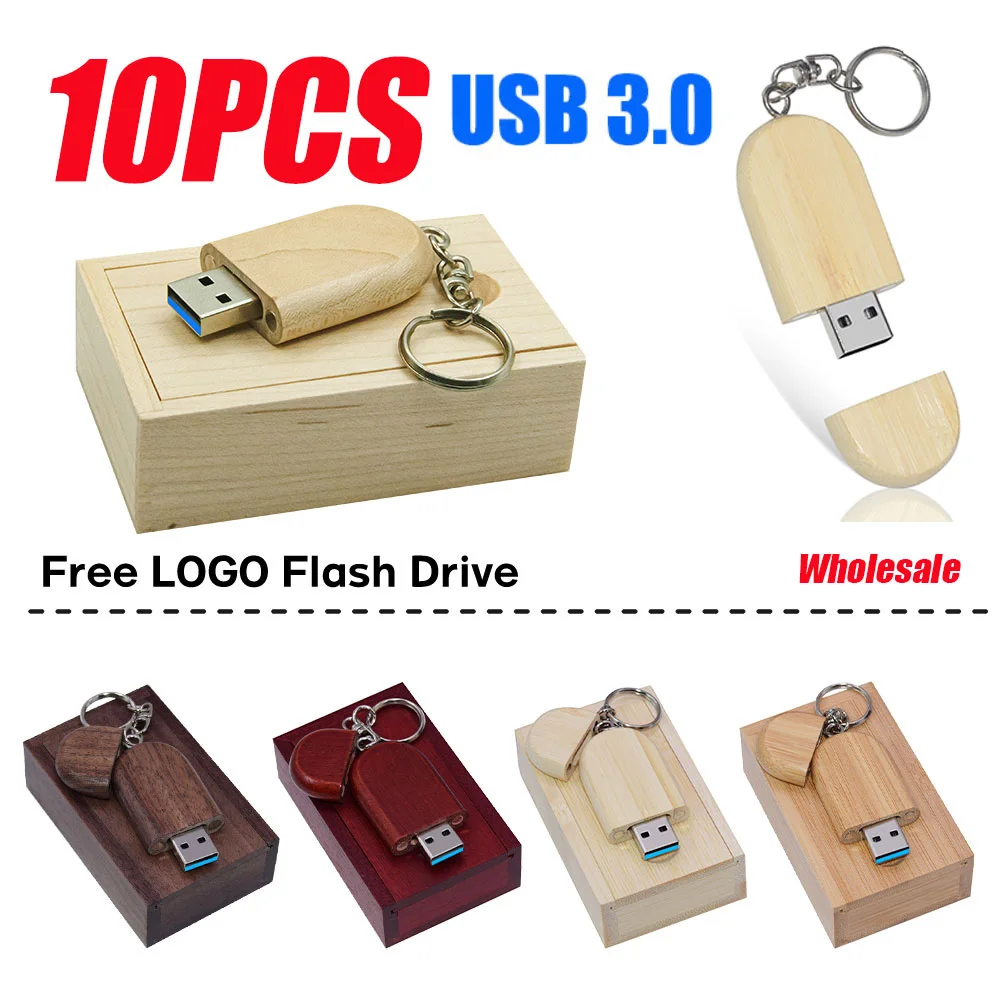 

10PCS/Lot Wooden USB 3.0 Flash Drive cle usb 8/16/32/64/128GB Pen Drives U Disk Memory Stick Free LOGO with chain Wedding Gifts