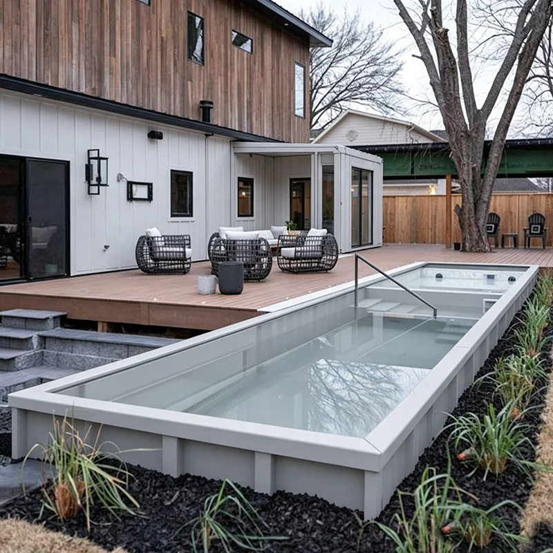 Shipping Container Pool With Handrail Safety Design Backyard Family Leisure Pool