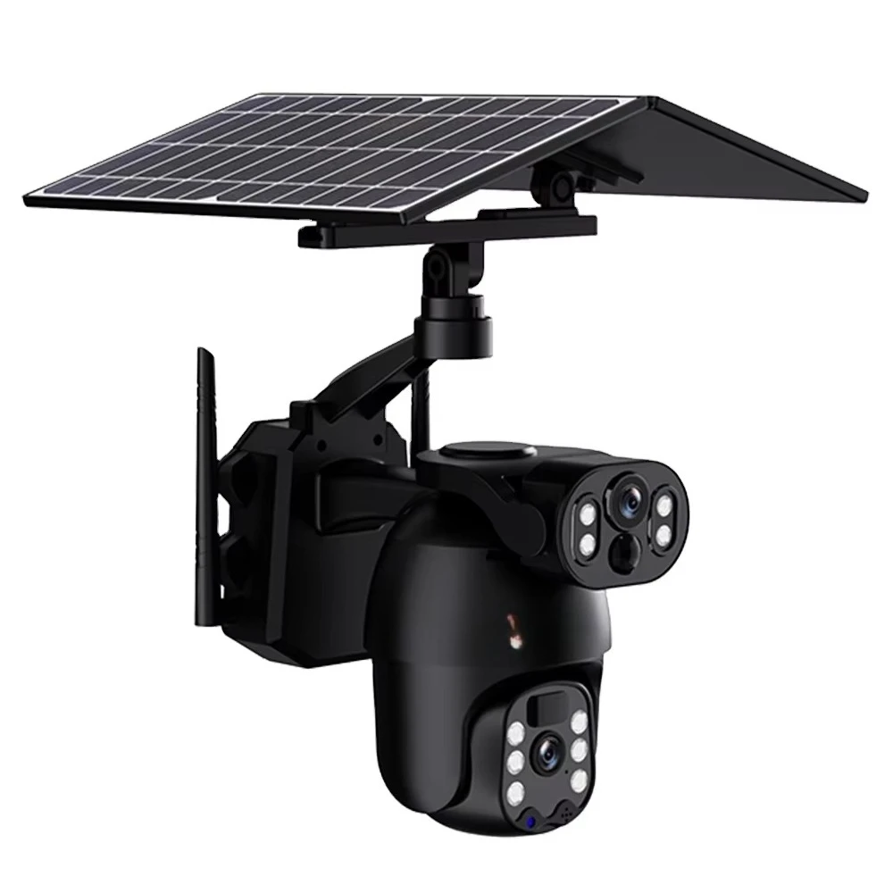 Dual Lens Full Color  Outdoor Security Solar Powered IP Camera 30 Meter Night Vision AI Technology Built-in Siren Mic Home