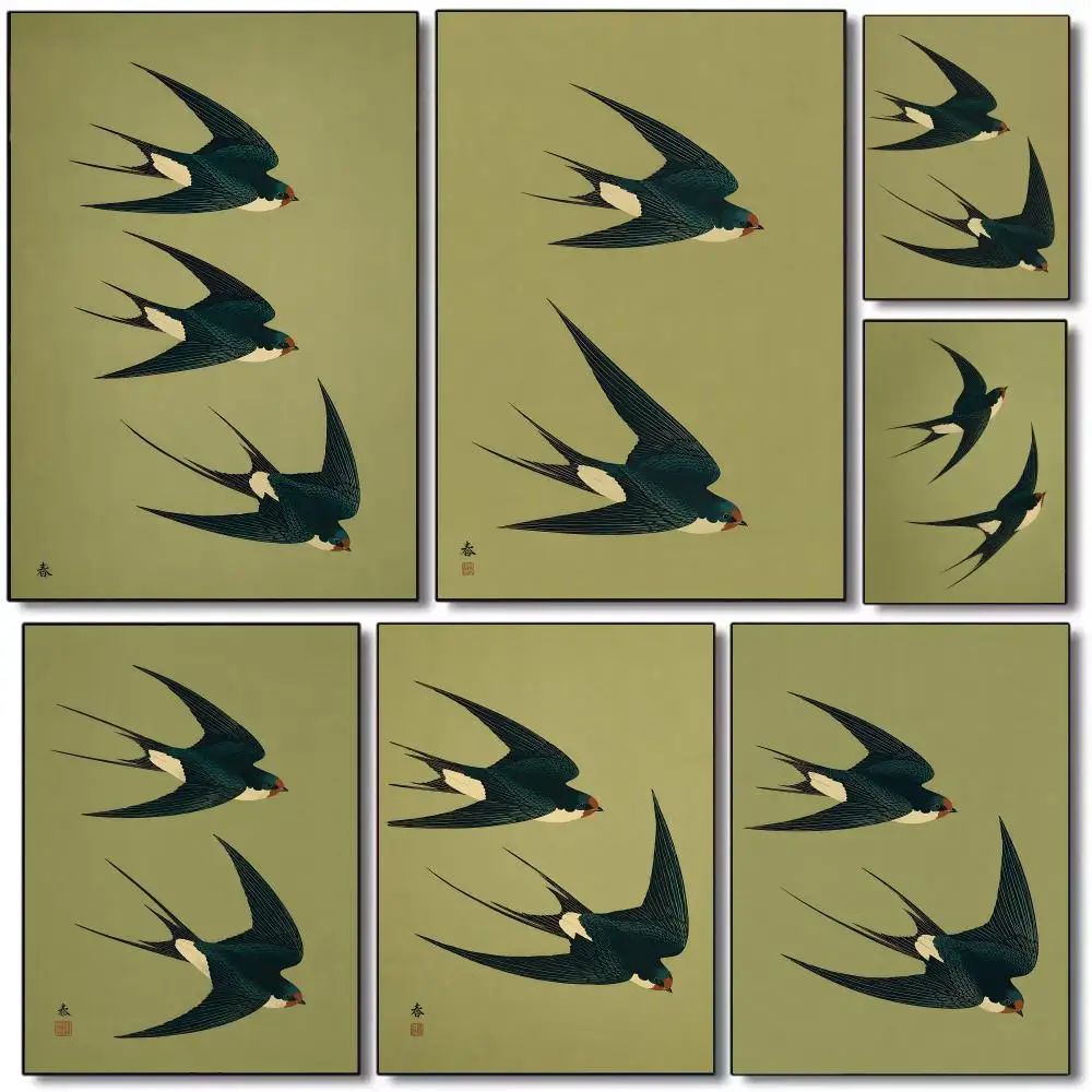 green Swallows Poster HD art sticky wall waterproof home living room bedroom bar aesthetic decoration