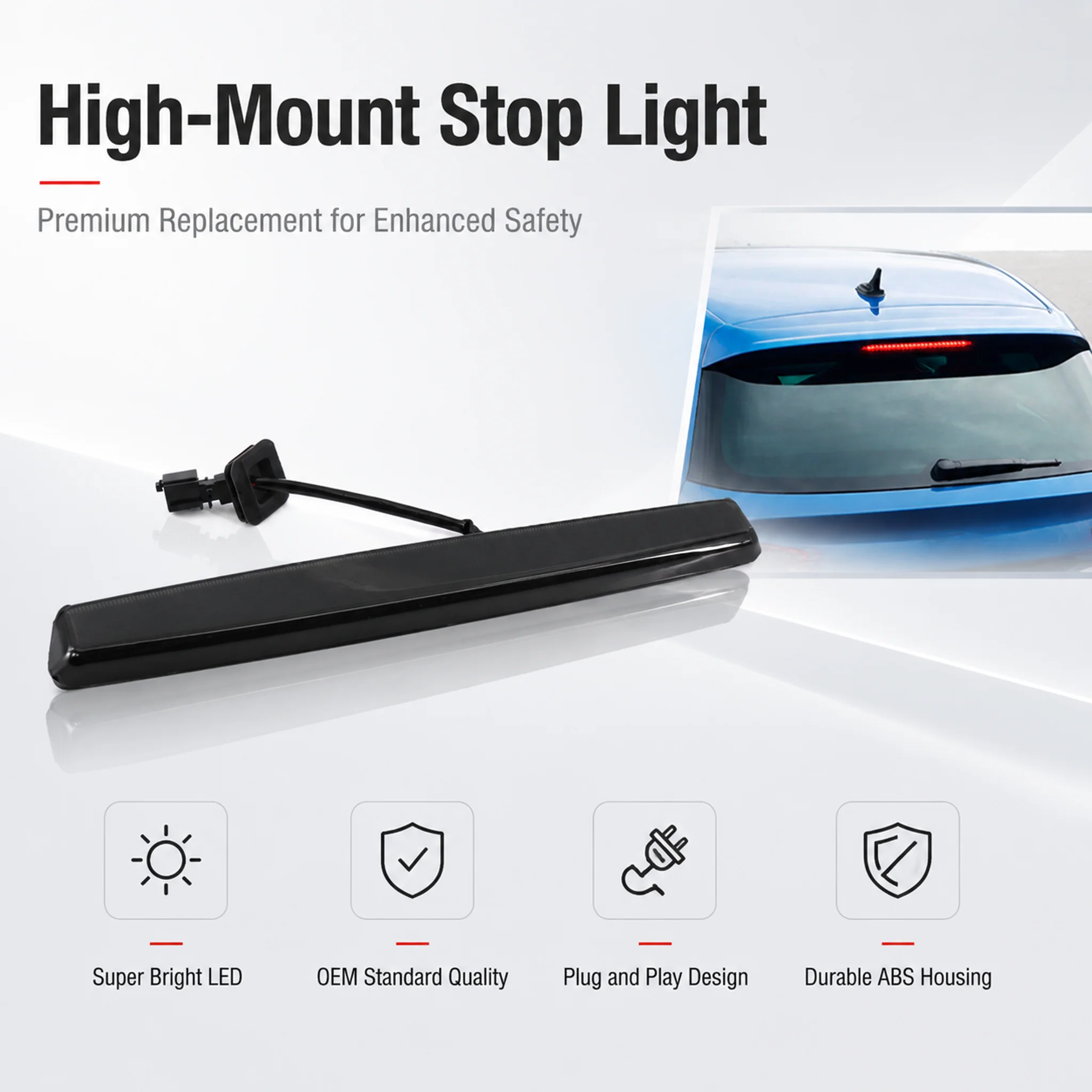 Pour VW Volkswagen Golf V Scirocco 2006-2009, troisième feu stop à LED, feu stop central monté en hauteur CHMSL, remplacement du feu stop arrière, monté sur le spoiler du coffre arrière, lentille rouge, amélioration de la qualité, construction durable, accessoire d'installation rapide et facile.