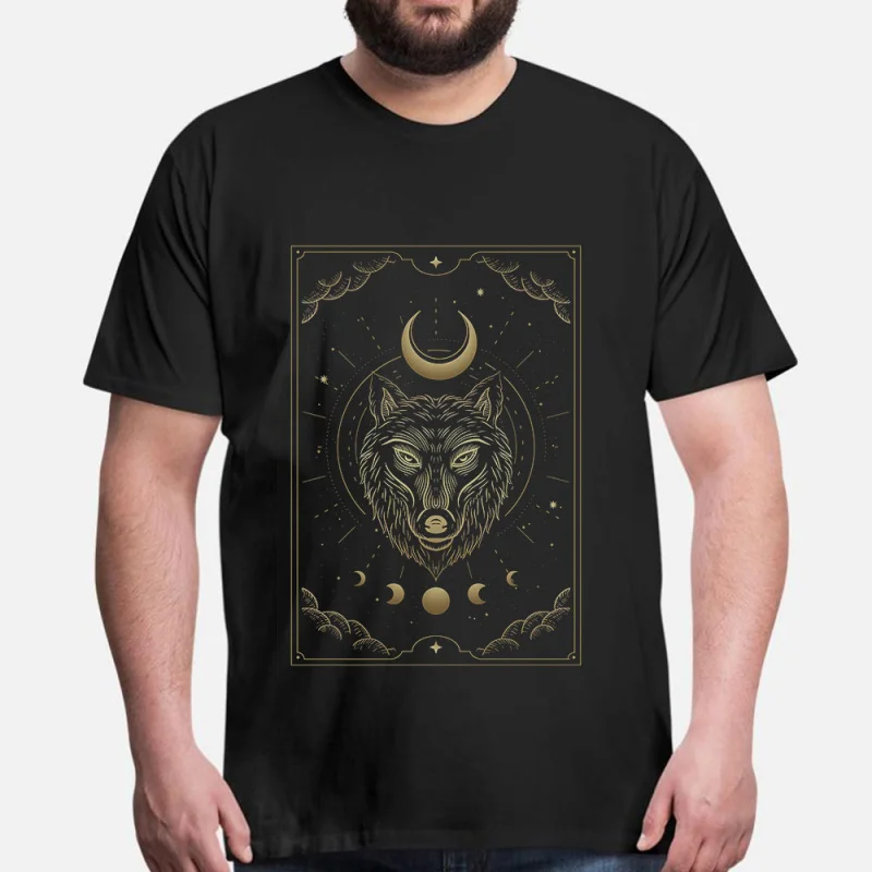 

Wolf head Moon tarot Viking Gift t shirt Short Sleeve Print Tee Norse Mythology Valhalla Graphic Clothes All size tops S-6XL