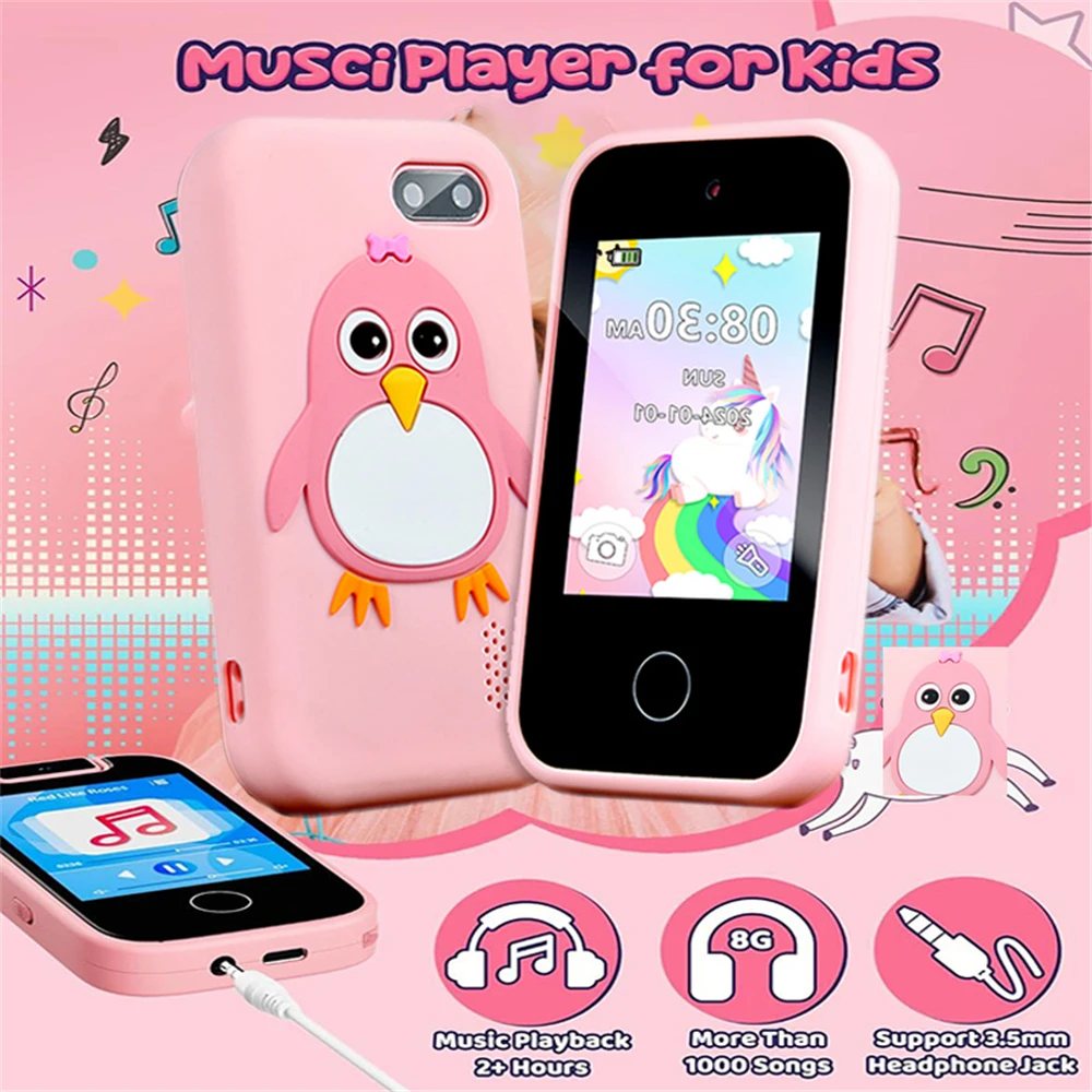 Câmera de Smartphone Infantil para Crianças, Brinquedos com Tela Sensível ao Toque, Celular Unicórnio, Reprodutor MP3, Câmera Digital, Brinquedos Educativos para Meninas e Meninos de 3 a 8 Anos