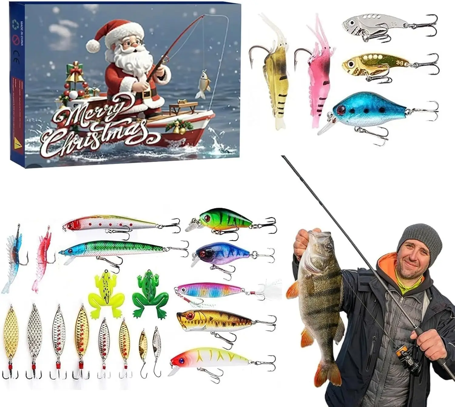 

Advent Calendar Fishing Christmas Countdown - 24 Days of Christmas Countdown Calendar for Fisher Adult Men Teen Boys Anglers