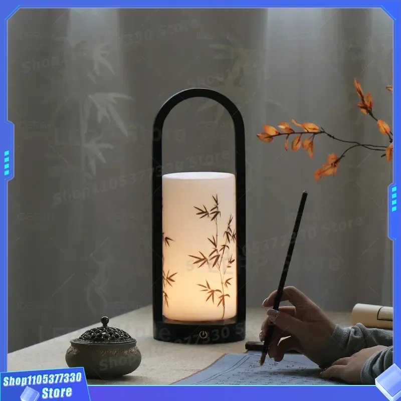 Chinese Zen Style Solid Wood Desk Lamp Bedroom Bedside Night Light Remote Control Charging High End Song Aesthetics