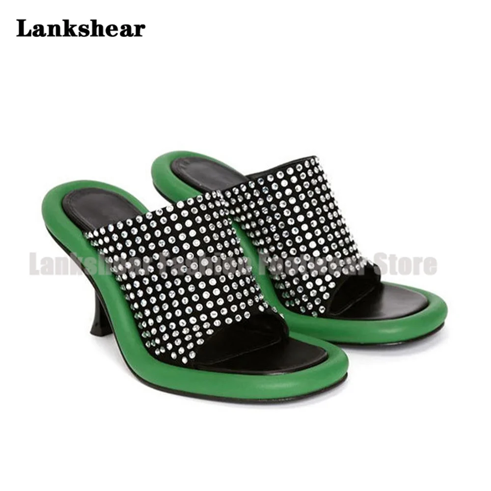 

Multi-Colors Stiletto Heels Mules Slippers Thick-Soled Soft Leather Women Shoes Summer Party Dress Sandalias De Mujer Verano