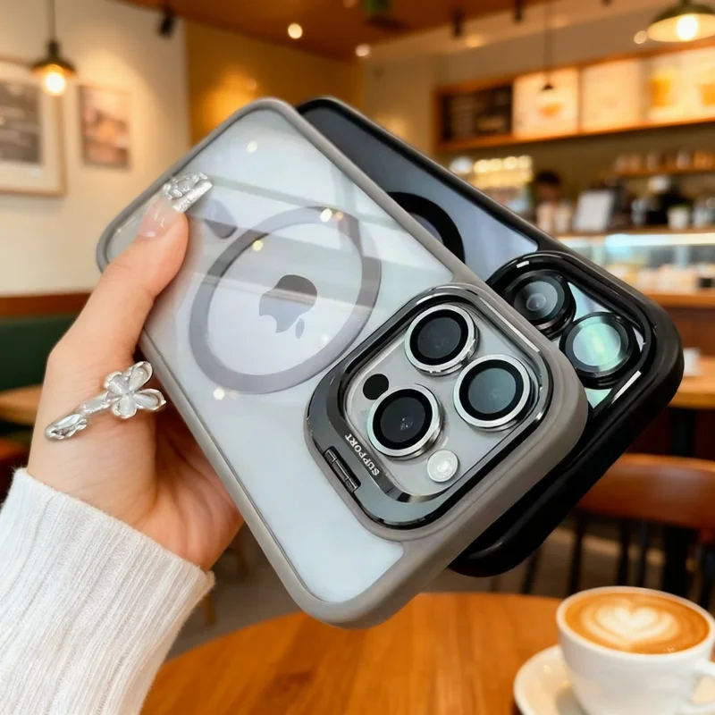 Luxo para magsafe caso de carga sem fio para iphone 17 12 13 14 15 16 pro max caso 16 17 pro magnético transparente duro capa traseira