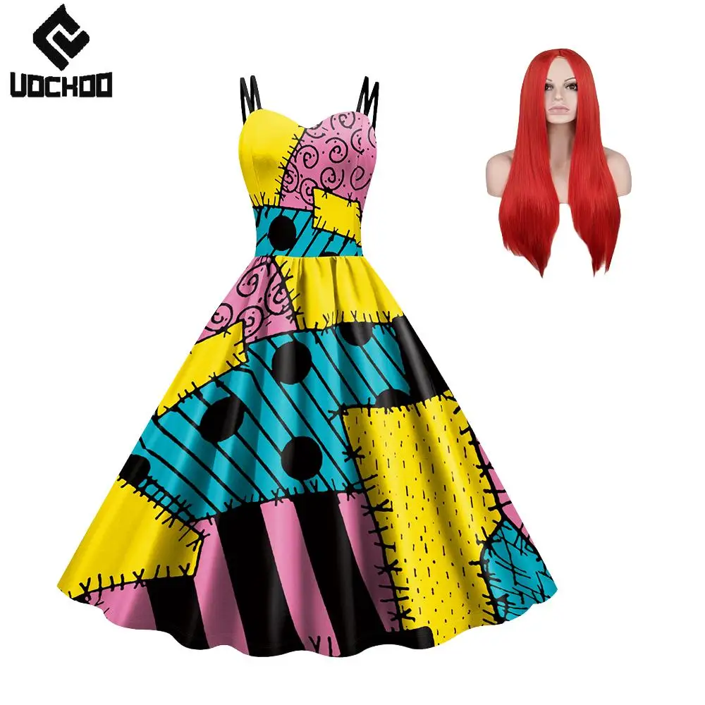 

Halloween Dress Sally Cosplay Costume Funny Slip Dress Sally Wig Socks Suit Christmas Movie Dress Women Carnival Party Outfit