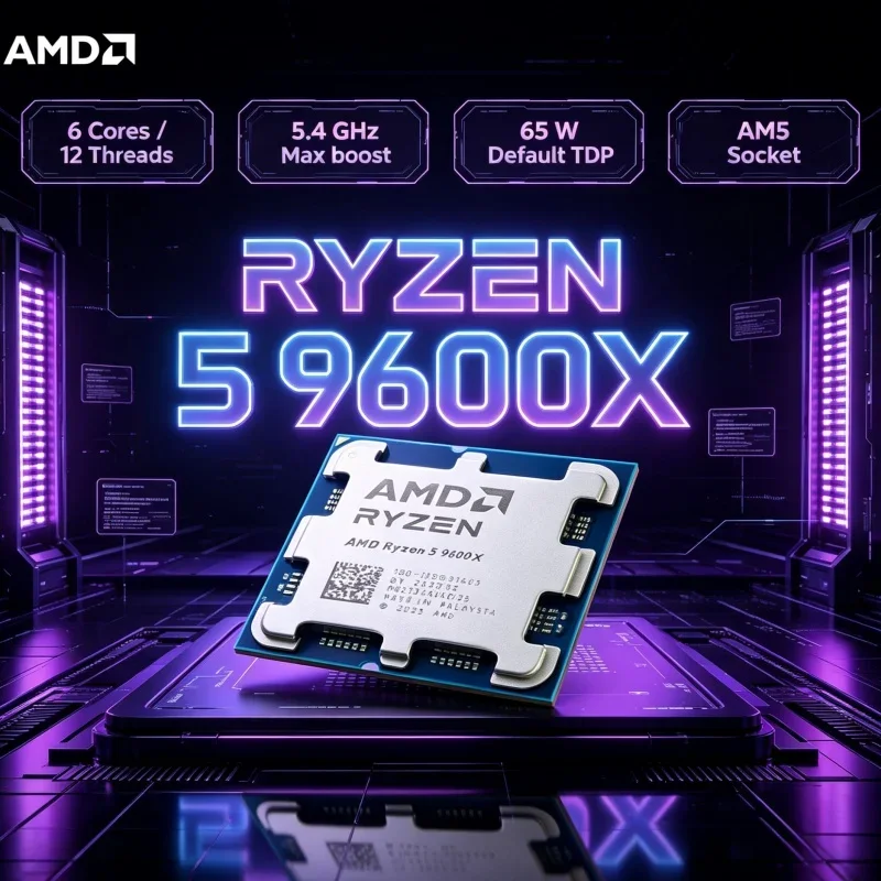 PC Processor AMD Ryzen 5 9600X 65W Energy Saving 6C 12T 4NM 5.4GHz DDR5 AM5 Socket Stable Desktop CPU