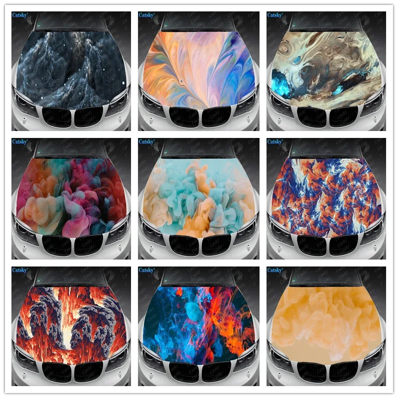 

Abstract - Smoke Print Car Hood Vinyl Stickers Wrap Vinyl Film Engine Cover Decals Sticker Universal Car Hood Protective Film