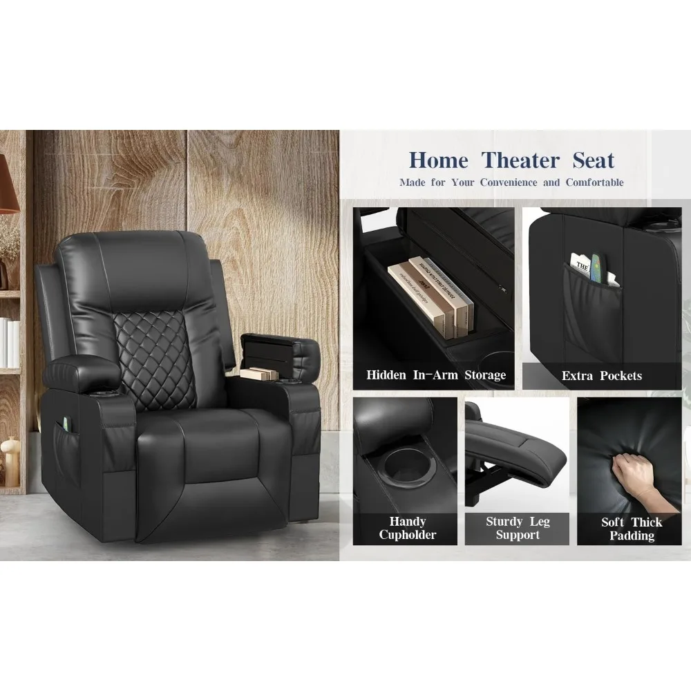 Massage Rocker with Heated Modern Ergonomic Lounge 360 Degree Swivel Single Sofa Seat Living Room Lounge Recliners Black