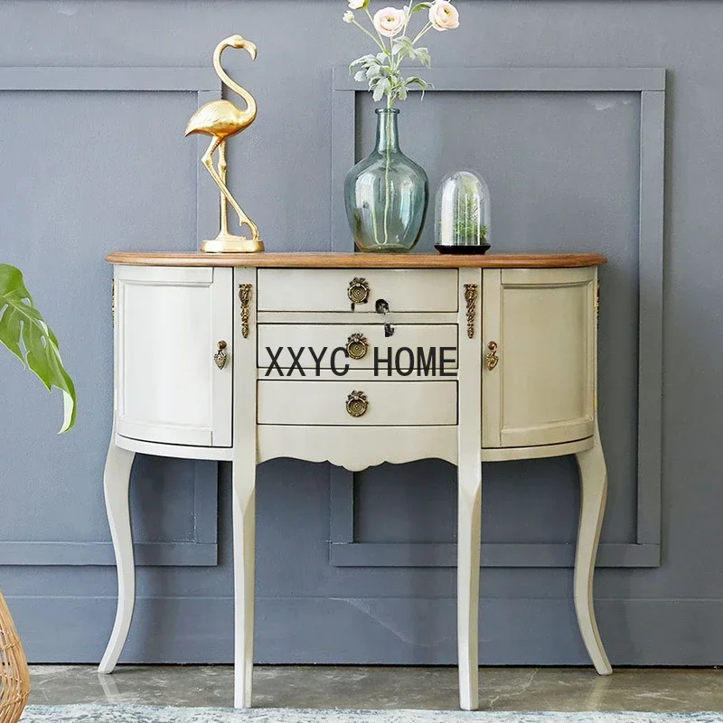 

American Art Texture Solid Wood Multi-Functional Large Capacity Semicircle Entrance Cabinet Chest of Drawers