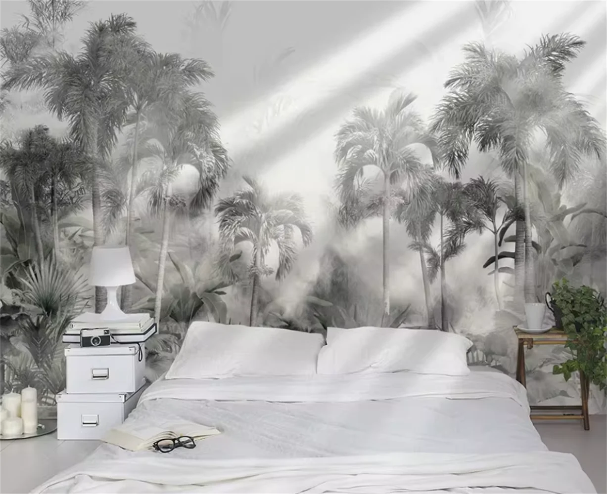 American style French high-end palm plant TV background wallpaper living room bedroom custom decoration mural wall paper