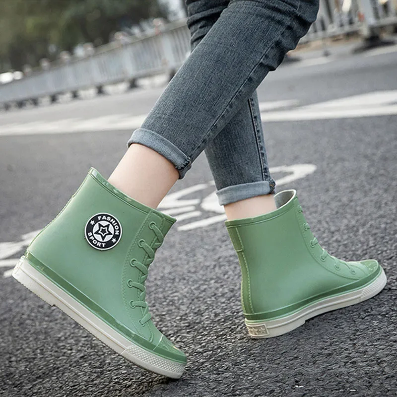 Rain Boots Female Fashion Waterproof Students Non-slip Short Tube Rubber Shoes Summer Low Heeled Single Lining