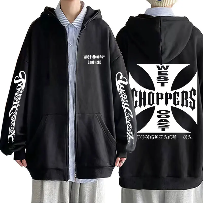 

West Coast Choppers Cross Graphic Zipper Hoodie Male Hip Hop Fashion Gothic Zip Sweatshirt Men's Fleece Oversized Zip Up Jacket