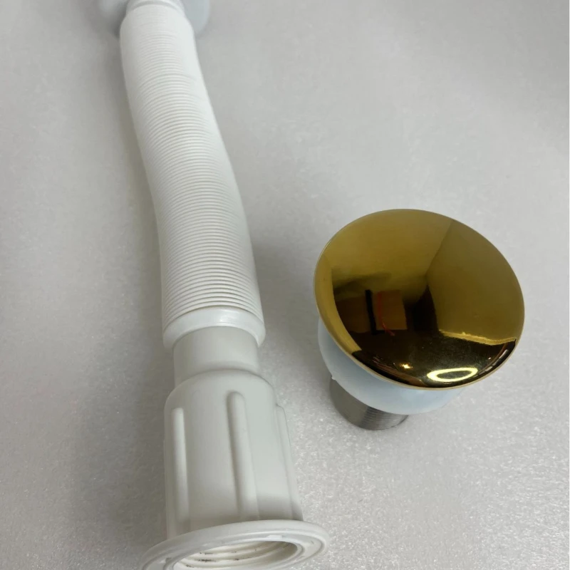 Gold sewer bouncing ceramic cover sewer all copper plastic elbow with electroplated gold wash basin