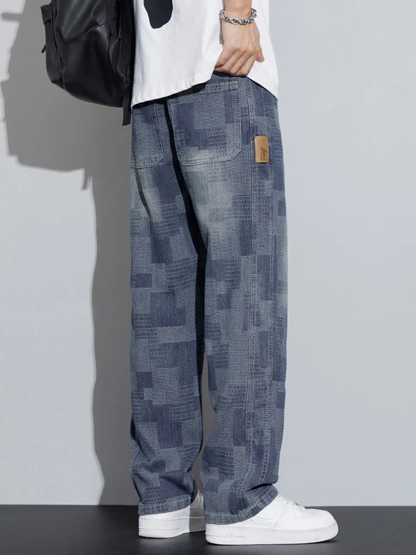 

Мужские джинсы свободного кроя в американском стиле, повседневные широкие брюки, осенняя новинка, свободные длинные брюки для подростков