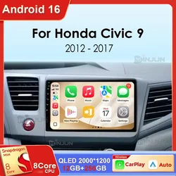 Car Radio Android 16 For Honda Civic 2012 2013 2014 2015 Wireless CarPlay Android Auto DSP Car Multimedia GPS DVR Head Unit