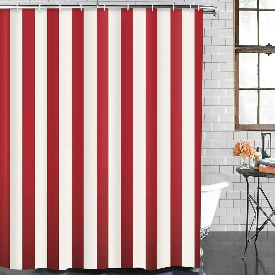 Striped Shower Curtain, Colorful White Modern Fashion Minimalist Polyester Printed Fabric Bathroom Decorative Accessories