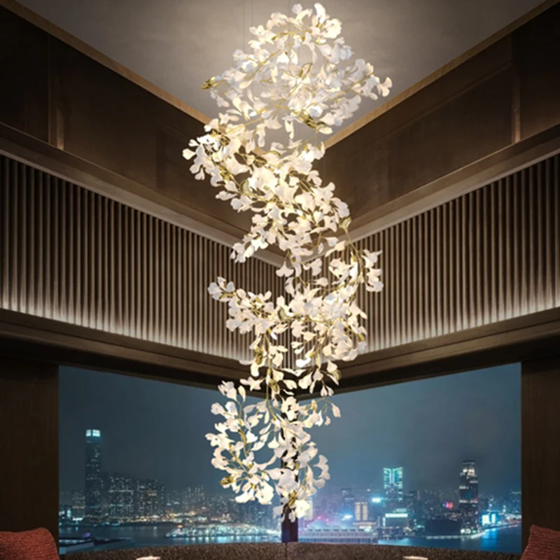 Modern Luxurious Hotel Project Lighting Large Lobby Hall Maple Leaf Glass Customized Chandelier for Large Room Space Design