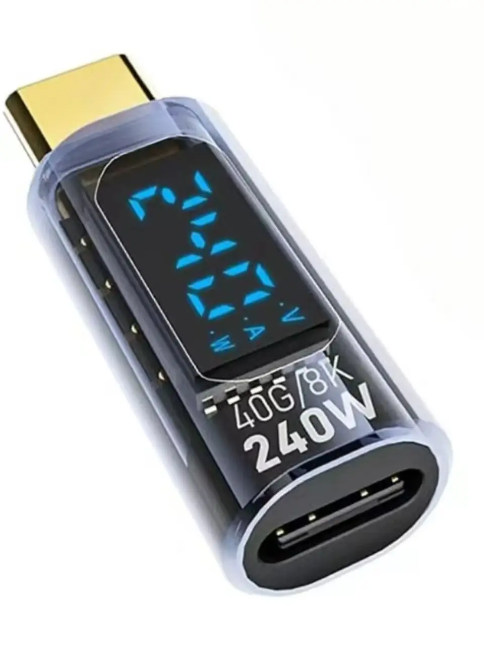Adapter USB4 typu C (wtyk-mufa) o mocy 240 W, cyfrowy miernik mocy, prędkość transmisji danych 40 Gbps, obsługujący wideo 8K przy częstotliwości 60 Hz, szybkie ładowanie PD3.1 EPR. — 2