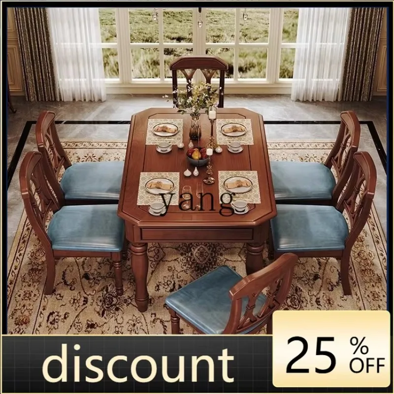 LH all solid wood western food square table dining table soft leather seat cushion chair