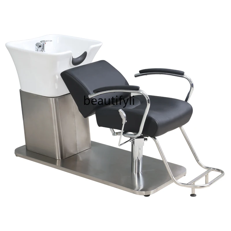 

Hair Saloon Dedicated for Hair Salon Sitting Lying Half Flushing Bed Ceramic Basin Salon Shampoo Bed High-End Simple