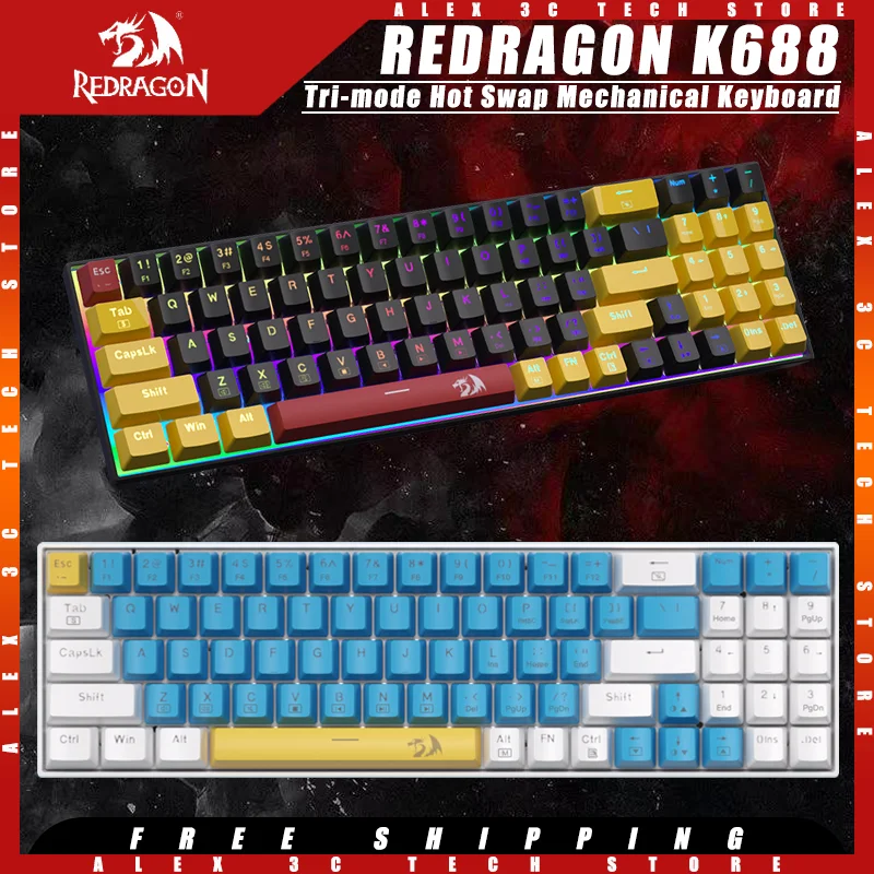 

Механическая клавиатура REDRAGON K688, трехрежимная беспроводная клавиатура с горячей заменой, с 78 клавишами PBT, игровая клавиатура для ПК на заказ