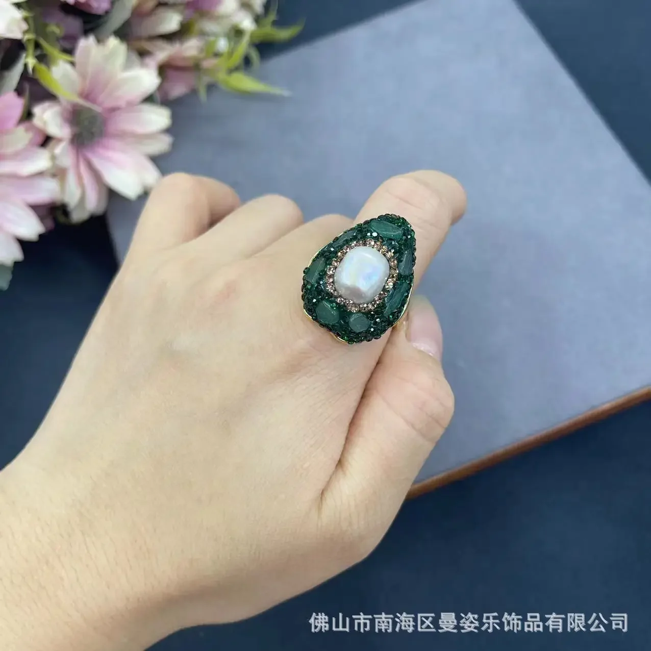New Baroque recycled pearl inlaid Dongling jade gravel small set French vintage natural stone wholesale