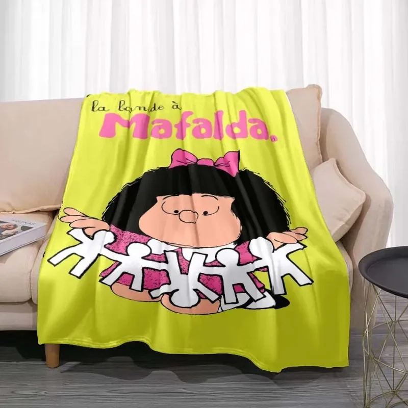 Cartoon Printed Soft Flannel Throw Blanket Cute Anime Mafalda Bed Hiking Picnic Sofa Couch Cover Fashionable Bedspread Kid Adult