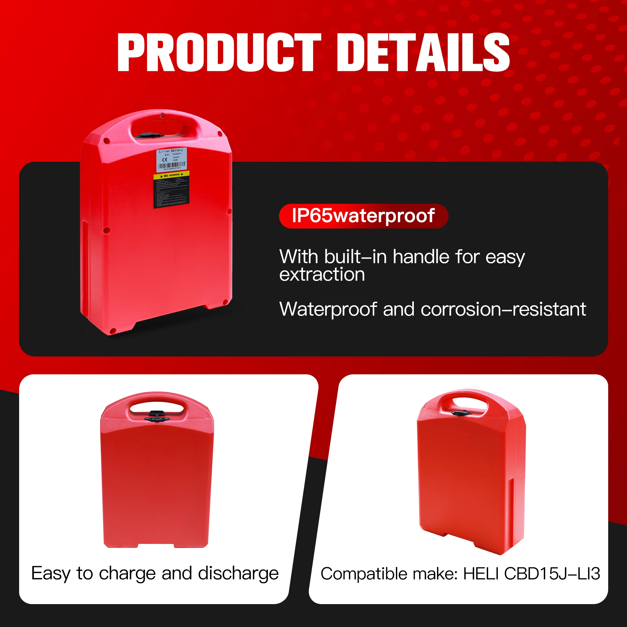 

Red 24V 30Ah Lithium Battery For HELI JIALI CBD15J-LI3 Electric Pallet Jack Truck