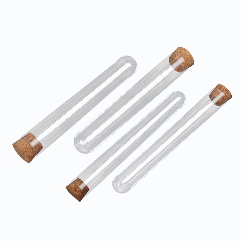 20*150mm Transparent Laboratory Transparent Plastic Test Tube with Cork Cap School Supplies Wedding Gift Tube 35ML Capacity