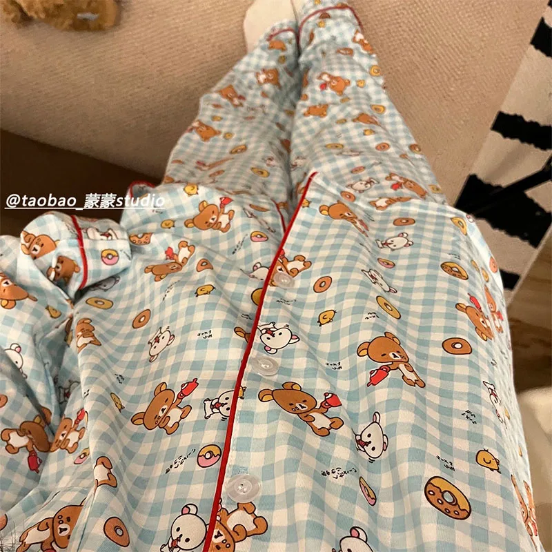 Kawaii Cute Rilakkuma Pajamas Long Sleeved Pants Sweet Cartoon Loose Comfortable Ins Cute Girl Birthday Gift for Girlfriend