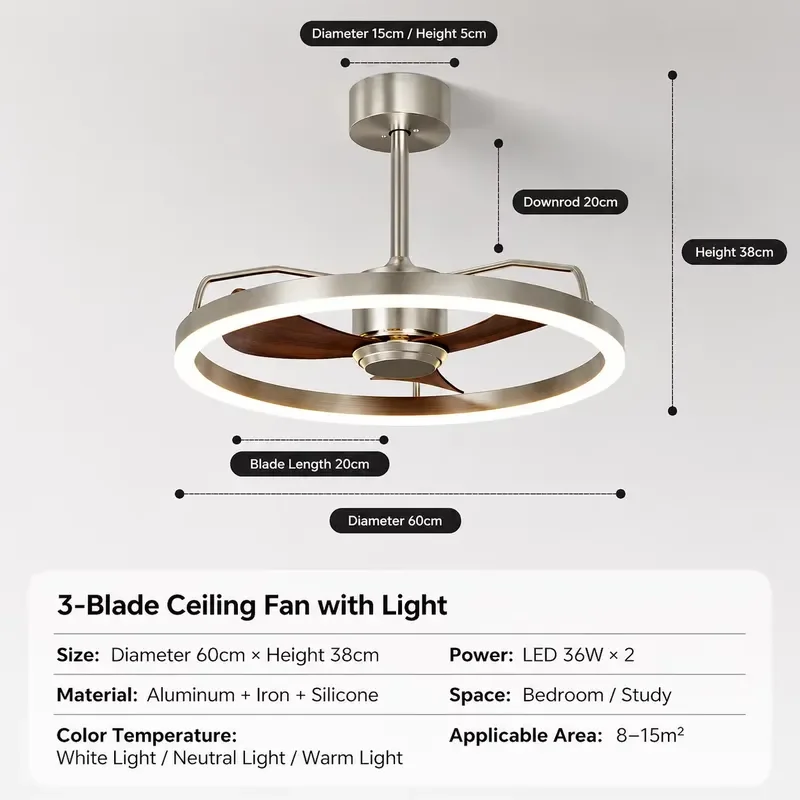 Home Bedroom Hotel Fixture Fan Light Modern LED Iron Ceiling Fan with Light BedRoom Livingroom Aluminum Fan Chandelier Lamp - view 5