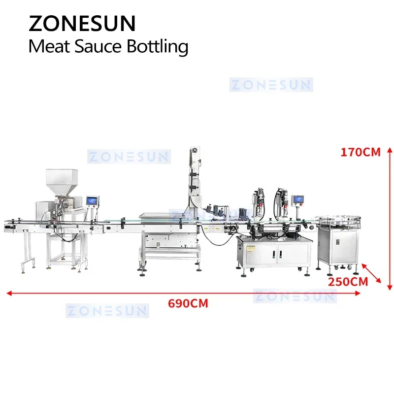 ZONESUN Linea di imbottigliamento di salsa di carne Macchina per riempire e tappare pasta spessa Attrezzatura per l'imballaggio ZS-FAL180B5