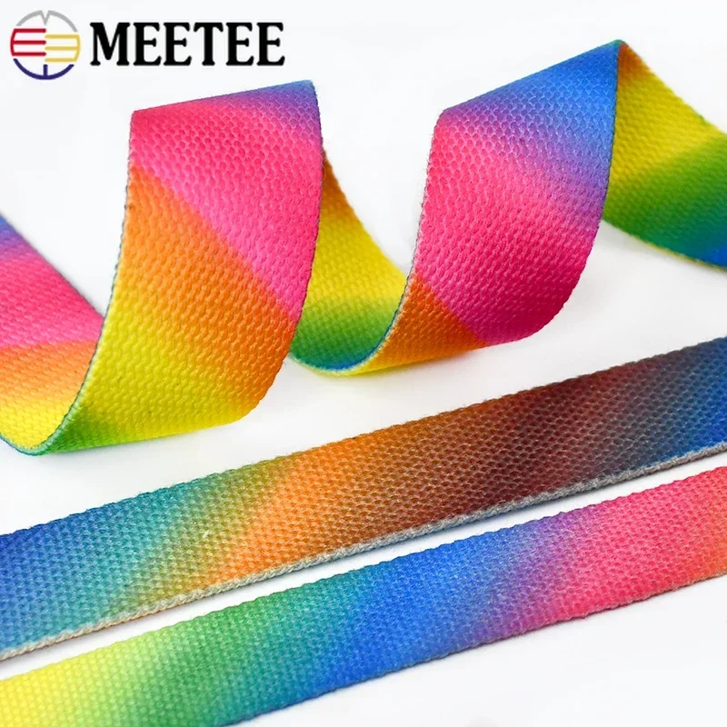 2/5M Meetee 25/30/36mm 2mm Thick Rainbow Printed Nylon Webbing Canvas Bag Strap Ribbon Tape Garment Belt Decor Band Accessories