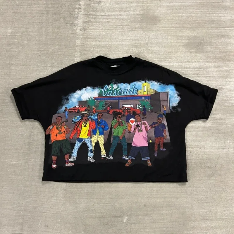 

Oversized Style Casual Round Neck Short Sleeved Pure Cotton T-shirt for Women Loose Hip-hop Rock Y2k Street Couple Gothic Top
