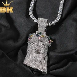 THE BLING KING MultiColor Zircon Four Clover Jesus Pendant Iced Out Green Cubic Zirconia Pendant Necklace Hiphop Jewelry