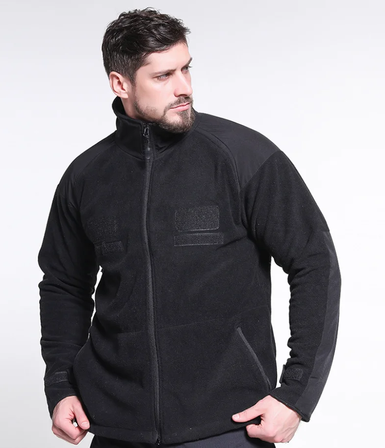 Winter Thicken Polar Fleece Jacket Men, Thermal Base Layer with Chest Patch, Standalone Wearable for Outdoor & Casual