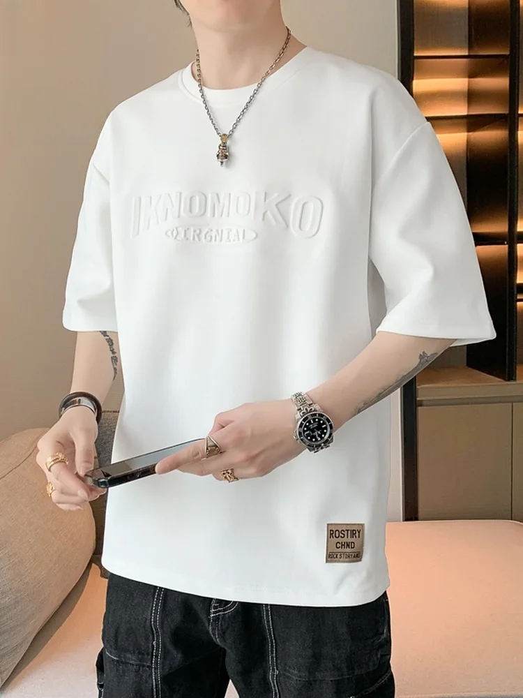 

Мужская футболка с коротким рукавом, летняя, плотная, модная, с фирменной надписью, свободного кроя, молодежная, стильная.